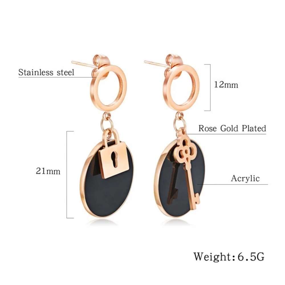 3/$30 Rose Gold Plated Lock & Key Dangle Earrings - Picture 6 of 6